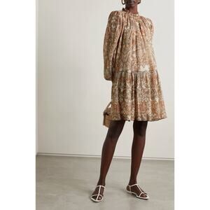 Ulla Johnson Maja Printed Cotton-Blend Mini Dress Floral Paisley Metallic Size 2